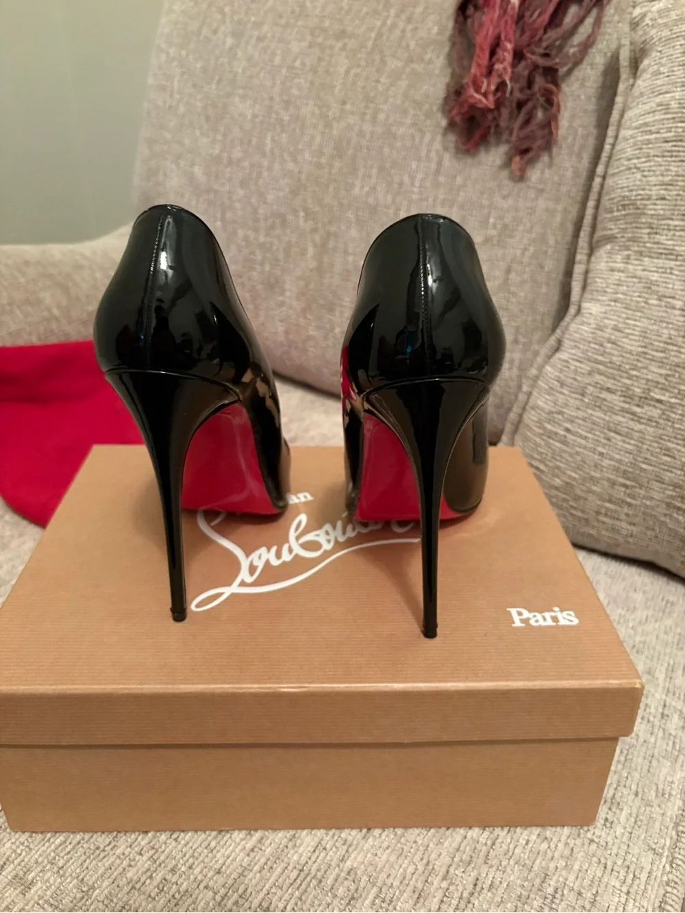 Christian Louboutin Black Patent Pointed-Toe Stilettos with Red Soles